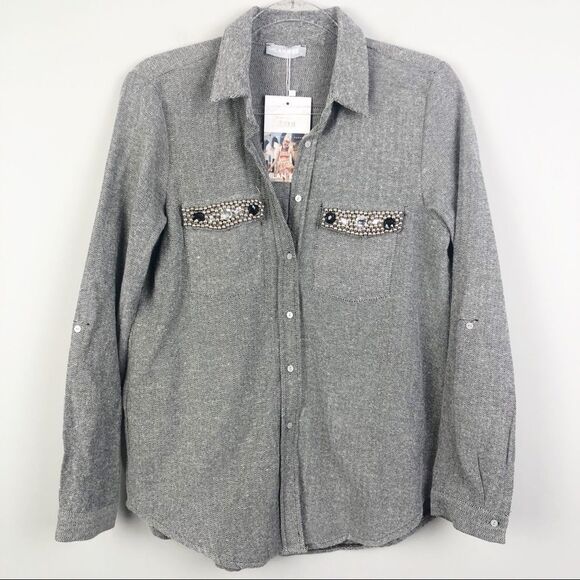 MILAN KISS | Embellished Button Down Top Large New - Picture 3 of 12